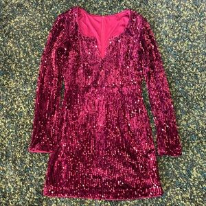 ROMWE Fuchsia Sequin Mini Dress